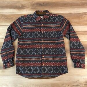 Carbon 2 Cobalt Flannel Shirt Mens Small Wool Blend Geometric Tribal Button Up